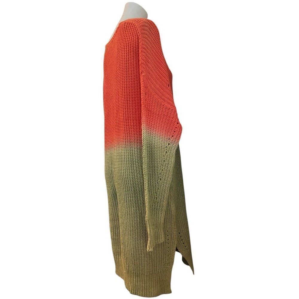 Womens XL V Neck Ombré Sweater Dress Open Knit Orange Green NWT Umgee - Picture 3 of 6
